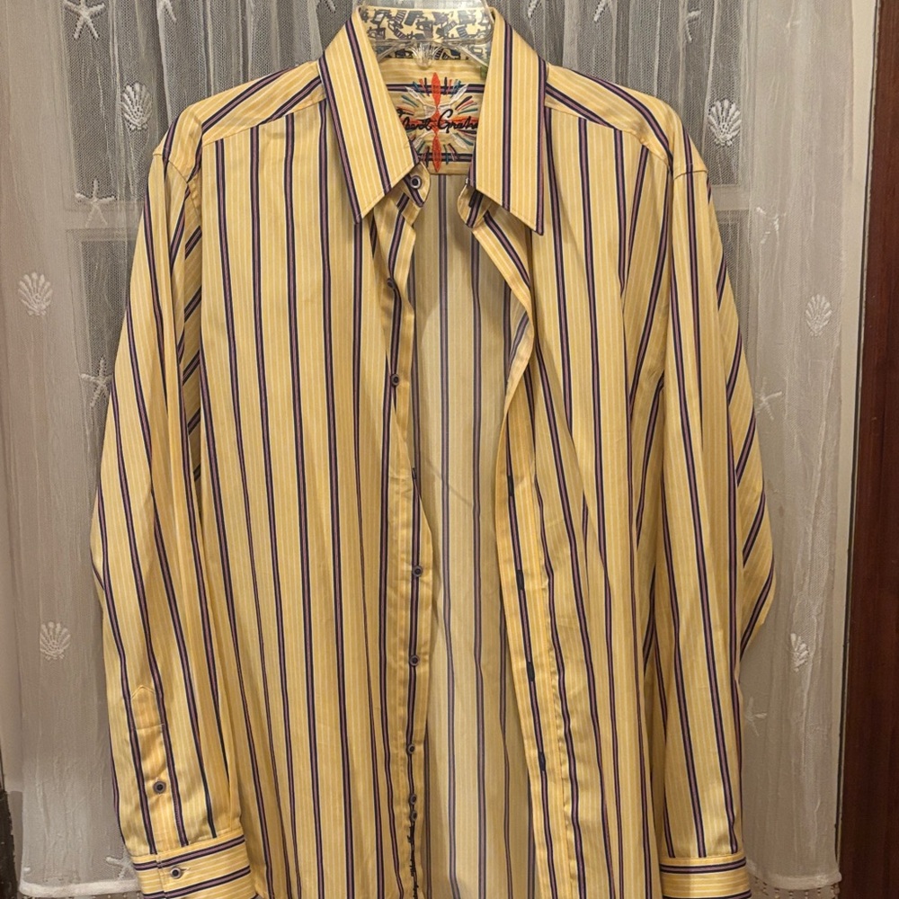 Robert Graham Yellow and Purple Striped Dress Shirt